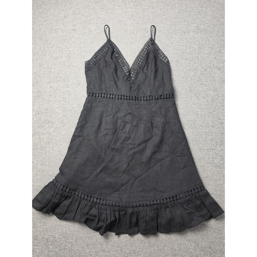 IN THE BEGINNING Los Angeles Mini Dress Womens Small Black Lace Trim Ruffle Hem